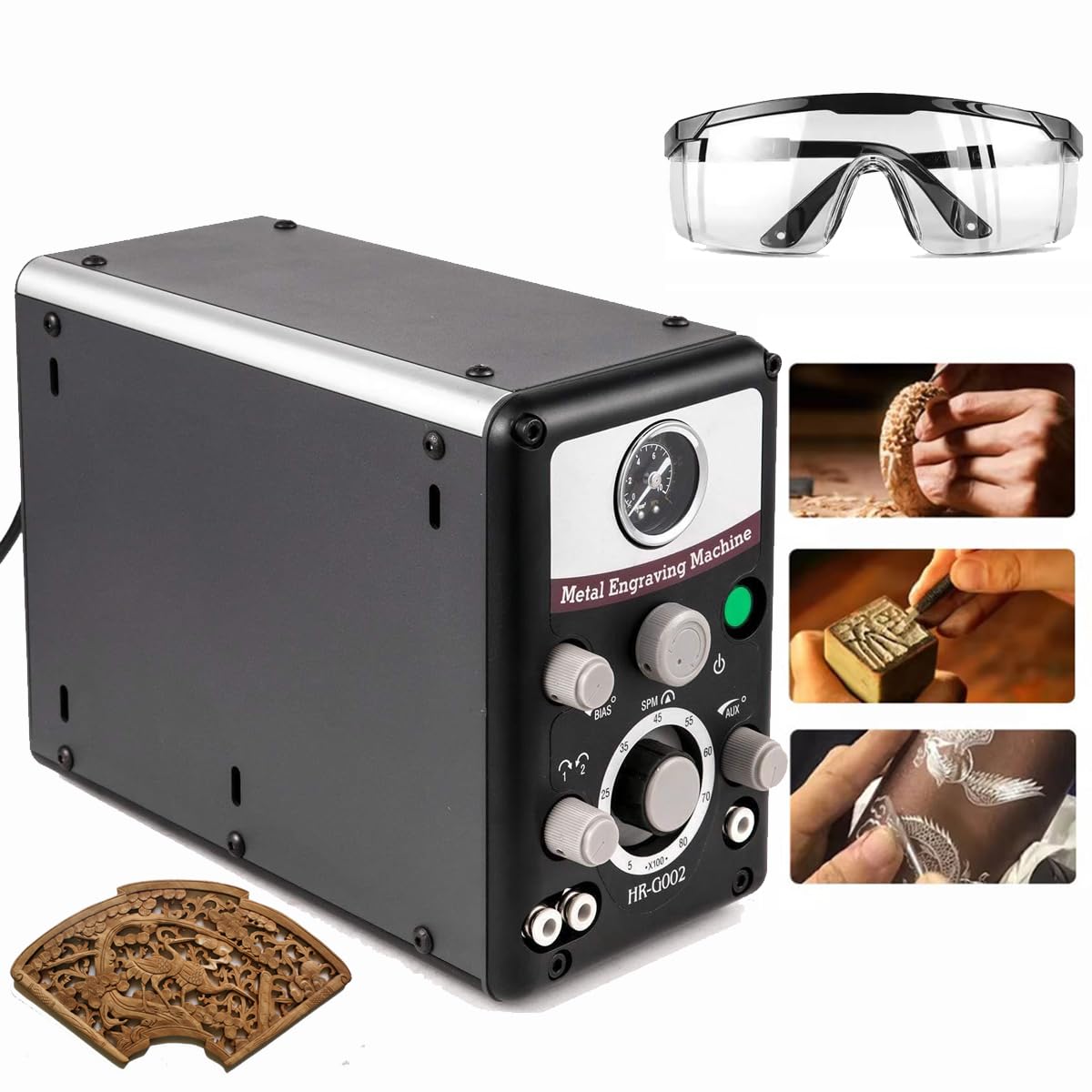 FHRKA 400-8000 RPM Pneumatic Jewelry Engraver, Hand Engraving Stone Setting Tools with Foot Pedal, Metal Engraver Tool