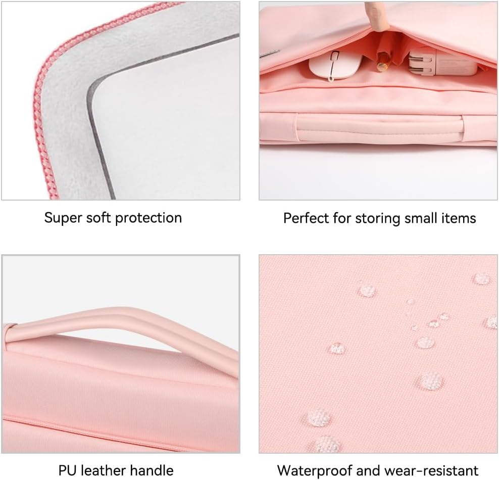 LANDICI 360°Laptop Sleeve Case 14 15 Inch Compatible with MacBook Air 15 M2/M3/M4 2022-2025, MacBook Pro 15, Hp chromebook 14, Waterproof Computer Bag Cover with Handle, Pink