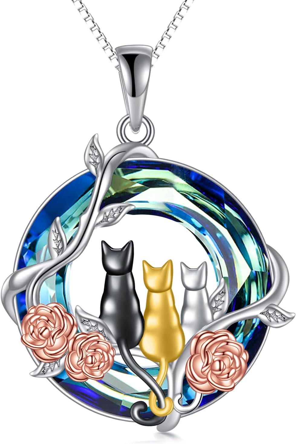 TOUPOP Cat Gifts for Cat Lovers Cats Necklace 925 Sterling Silver Rose Flower/Tree of Lilfe Jewelry with Crystal Birthday Mothers Day Gifts for Women Her Mom