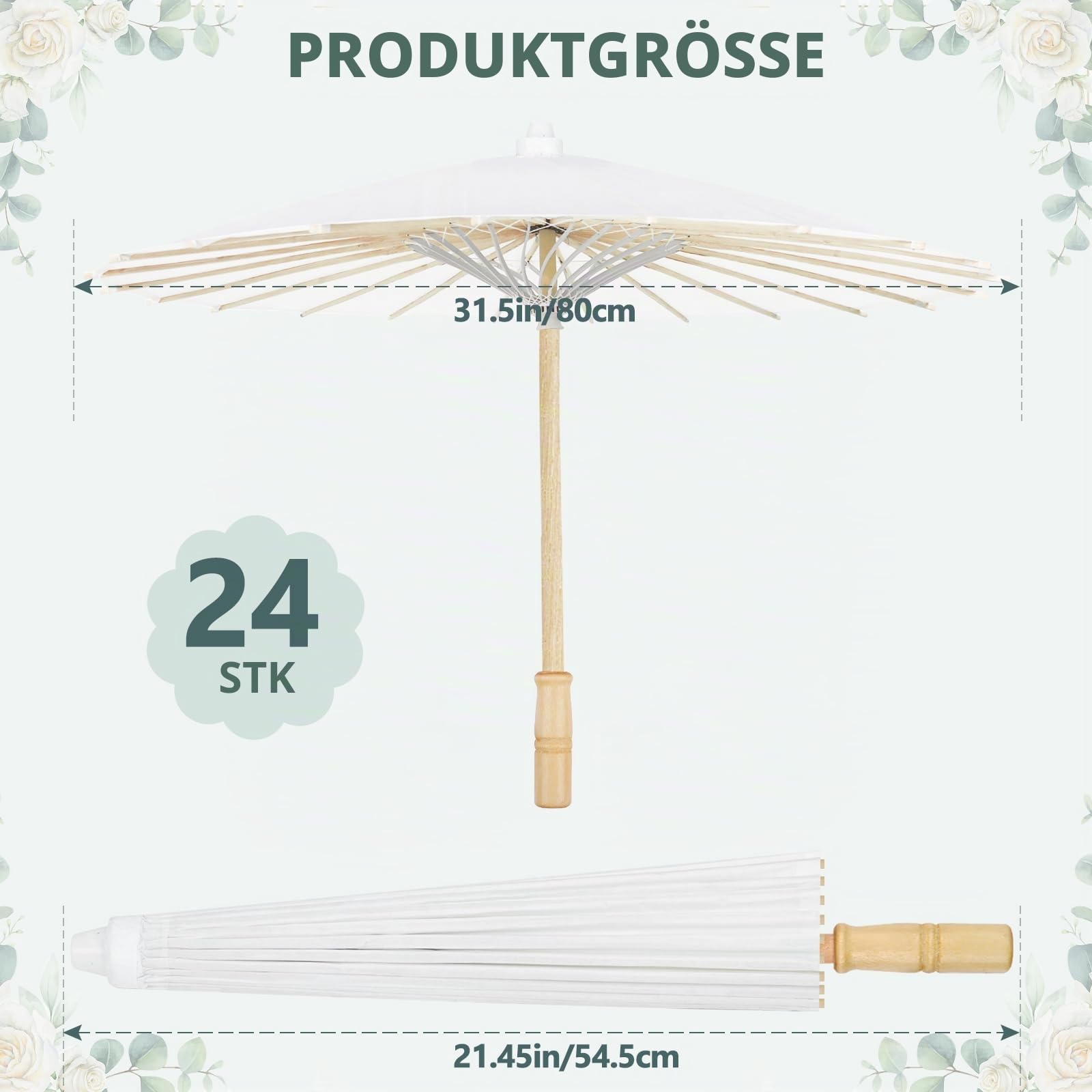 HOOMUU Paper Umbrellas for Weddings - Chinese Japanese White Paper Parasol for Women