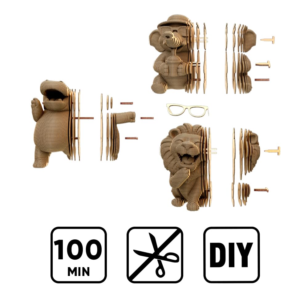 Safari Trio Puzzle 3D de Cartón – Set 3 en 1, 267 Piezas, Cartón Reciclado Sin Plástico, Escultura DIY para Pintar, Idea de Regalo | 267 piezas de cartón reciclado, kit de manualidades para pegar y pintar, para adolescentes y adultos, idea de regalo