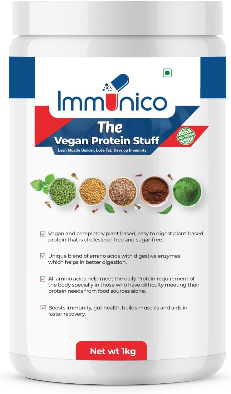 Immunico The Vegan Protein Stuff, Plant Based, Lean Muscle Builder, Loose Fat, Develop Immunity, Plant Based Protein - 1kg