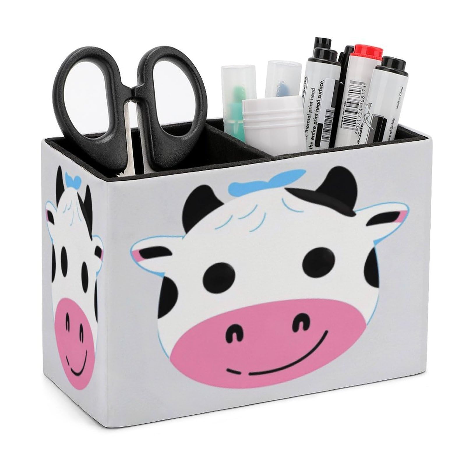 LZQPOEAS Funny Cow Leather Pen Holder Square Pencil Holder Multi-Functional Desk Organizer Modern Pen Cup Pencil Cup Minimalist Desktop Stationery Organizer for Desk Office Home
