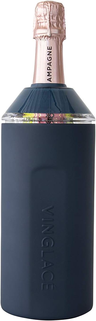Vinglacé Wine Bottle Chiller- Portable Champagne Insulator- Stainless Steel Wine Cooler Sleeve, Navy