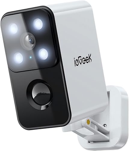 ieGeek Security Cameras Wireless Outdoor Pan Rotating 180° Home Security Cameras, 2.4G WiFi Camera Battery Powered with 2K Color Night Vision, Smart