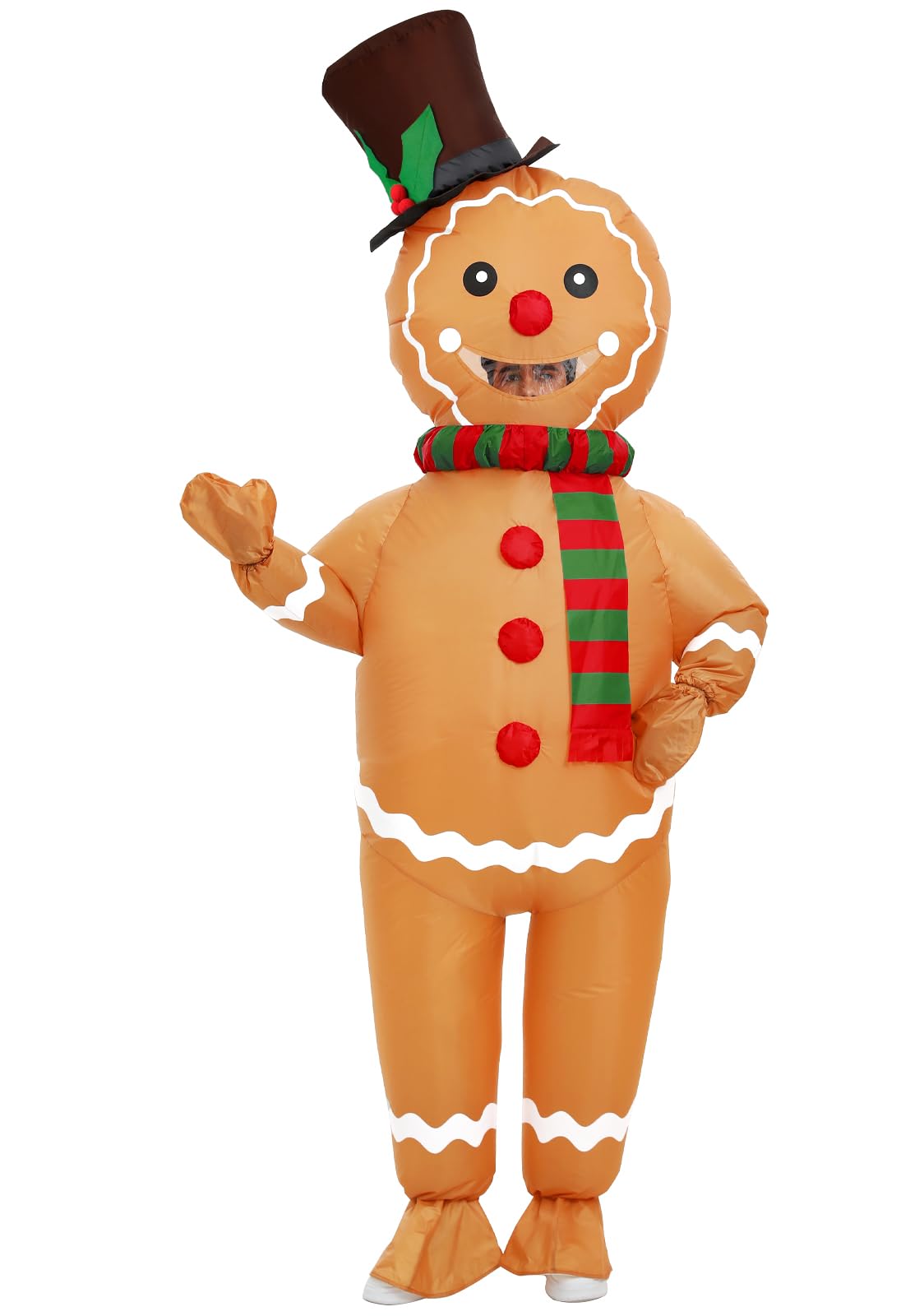 Anroong Inflatable Costume for Adult Christmas Gingerbread Halloween Blow Up Costumes Gingerbread Man for Women Funny Cosplay Party (Men-Gingerbread)