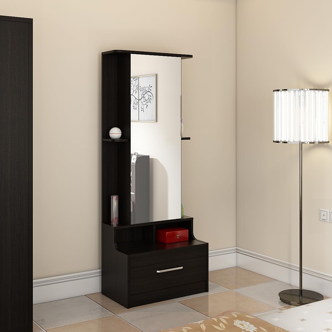 Spacewood Dressing Table | Liwa | 3 Year Warranty | 6 Shelves & 1 Drawer, Vanity Table for Bedroom, Living Room, and Home| Engineered Wood | Natural Wenge-image-11