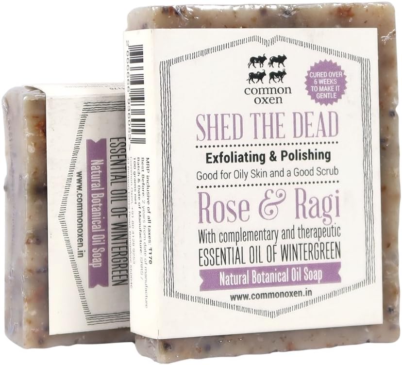 ROSE & RAGI, Natural Botanical Oil Soap for Face & Body EXFOLIATING & POLISHING Best for Oily Skin - 150g SHED THE DEAD