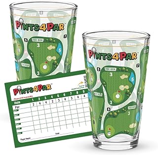 Golf Pint 16oz Pint Glass Set – Pints4Par Beer Cups with Printed Courses – Fun Golfer Gifts for Men, Parties, Man Cave, Game Night, Drinking Game – 16 oz