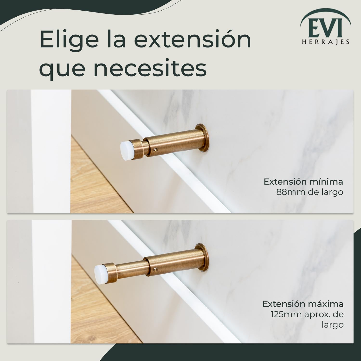 EVI HERRAJES Tope de Puerta de Pared Regulable, Instalación con Tirafondo en Base Roscada, Protectores Incluidos, I-282CBCU (Latón Cuero Envenjecido)