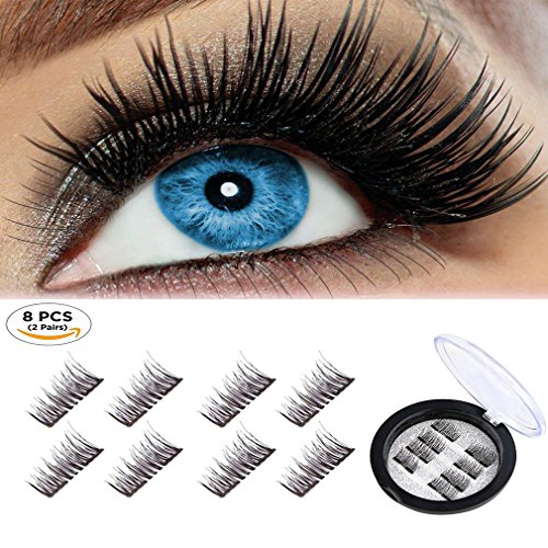 Beatife Magnetic False Eyelashes Fake Lashes Extension, 3D Black Dual Magnets Ultra Thin Soft, Glamorous, Natural Look, No Glue, Handmade Reusable Eyelashes (Black) -8Pcs