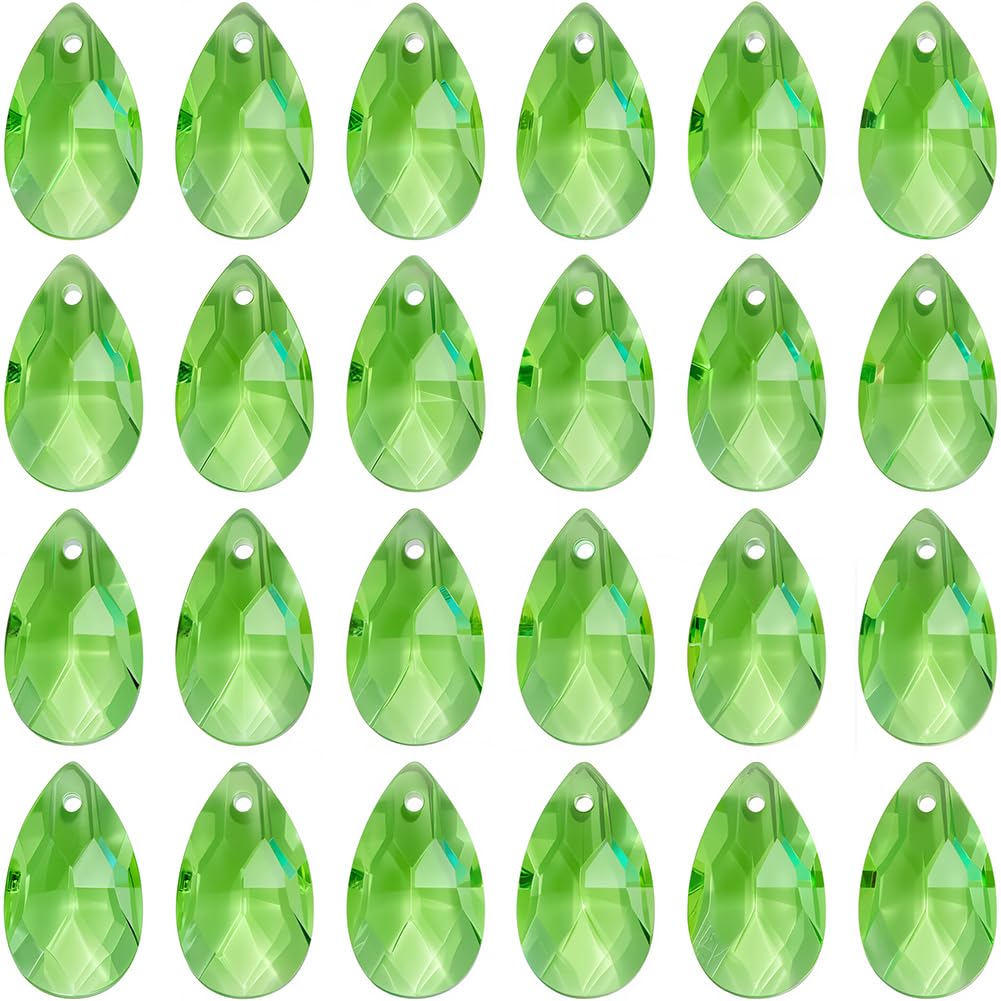 SOFPLATE 1 Box 40pcs Faceted Teardrop Charms Green Glass Teardrop Beads Pale Green Tear Drop Pear Crystal Prism August Birthstone Charms For jewellery Making Charms Lamp Home Hanging Decoration DIY