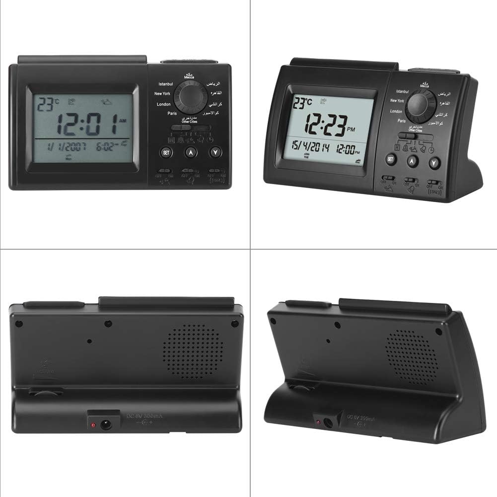 Azan Clock for Home, Muslim Prayer Azan Clock with LCD Display, Muslim Islamic Prayer Praying Azan Athan Alarm Clock Gifts, Makkah Music for Praying, Black