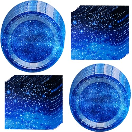 GOGUOGOFA 80Pcs Starry Galaxy Party Supplies 7" Space Galaxy Party Paper Plates and Star Party Napkins for Outer Space Theme Baby Shower Starry Night Solar System Birthday Party Decorations Serve 40