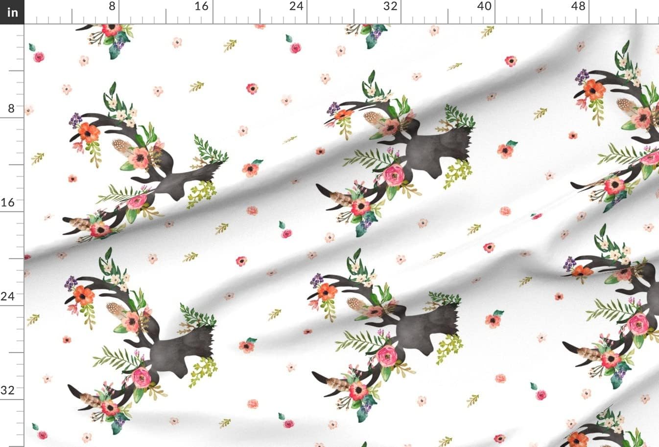 Spoonflower Fabric - Floral Deer Fat Woodland Flowers Watercolor Pink Printed on Minky Fabric by The Yard - Sewing Baby Blankets Quilt Backing Plush