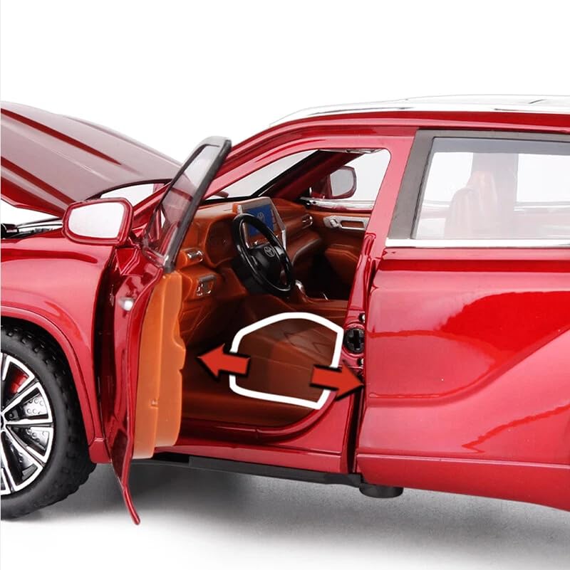Image of 1:24 Toyota Highlander SUV Model Car - Alloy Diecast Pull Back Toy with Sound, Light & Openable Doors - Gift for Kids Boys Girls (RED)
