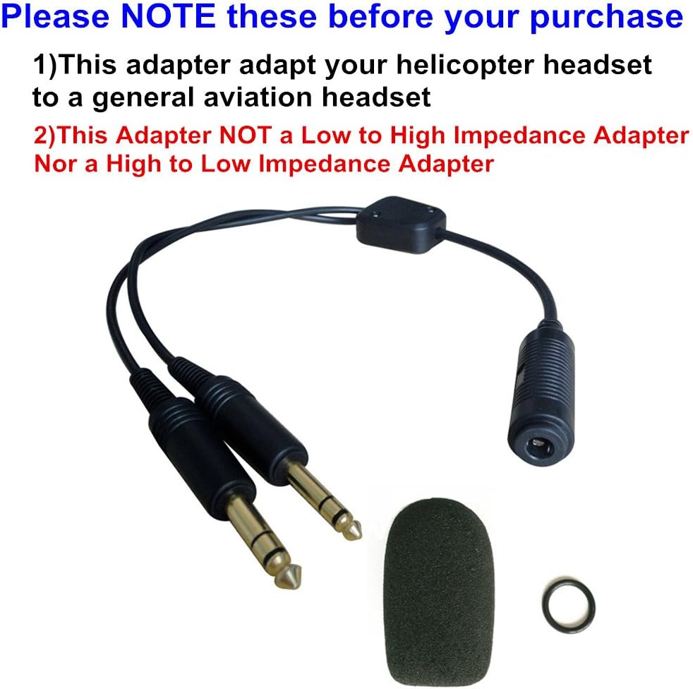 UFQ H-GA Helicopter to General Aviation Headset Adapter Adapt Your Helicopter Headset to a General Aviation Free with Super high Density Sponge O Ring which Suit for Daxxd Clxxk, Avcxxm,AxA,Fxxo