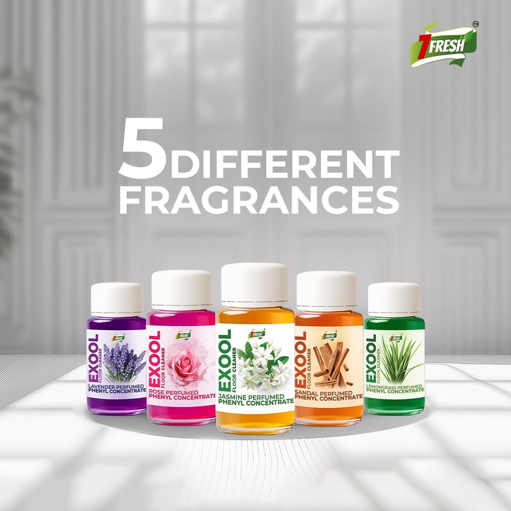 7Fresh Exool Floor Cleaner Perfumed Phenyl Concentrate Liquid (Combo Pack of 5 JASMINE+ROSE+LAVENDER+SANDAL+LEMONGRASS) MAKES 5 LITRE OF THICK PHENYL (1 Bottle Makes 1 Liter) Pine Based 4