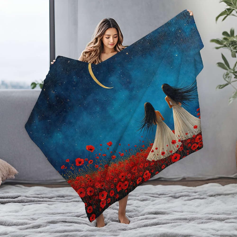 Couverture en flanelle haut de gamme au motif artistique coquelicot