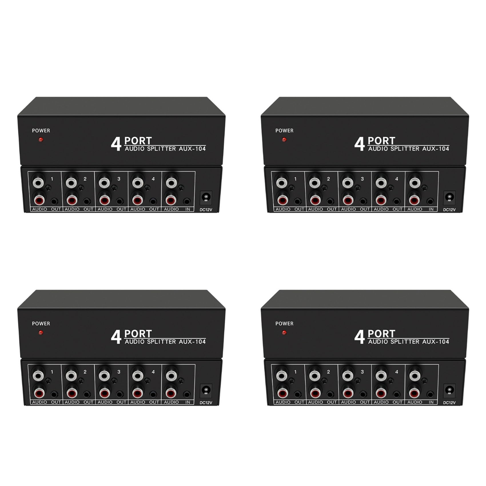 4X Répartiteur Audio 1 Entrée 4 Sorties L/R Aux Répartiteur Audio Stéréo 1X4 Distributeur Audio pour PC DVD Haut-Parleur Splitte, Prise UE