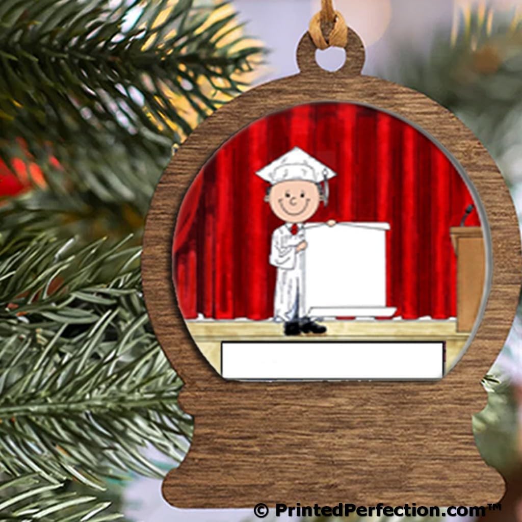 Personalized Graduation - Male Wooden Snow Globe Shaped Christmas Ornament