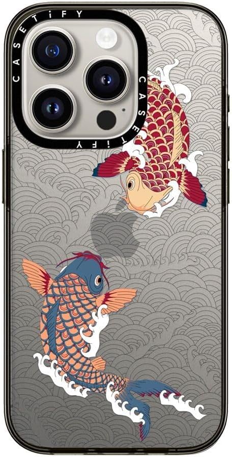 CASETIFY Compact Case for iPhone 15 Pro [Lightweight / 4 ft. 2X Military Grade Drop Protection/Slim] - koi Fish Japanese Tattoo Style - Clear Black