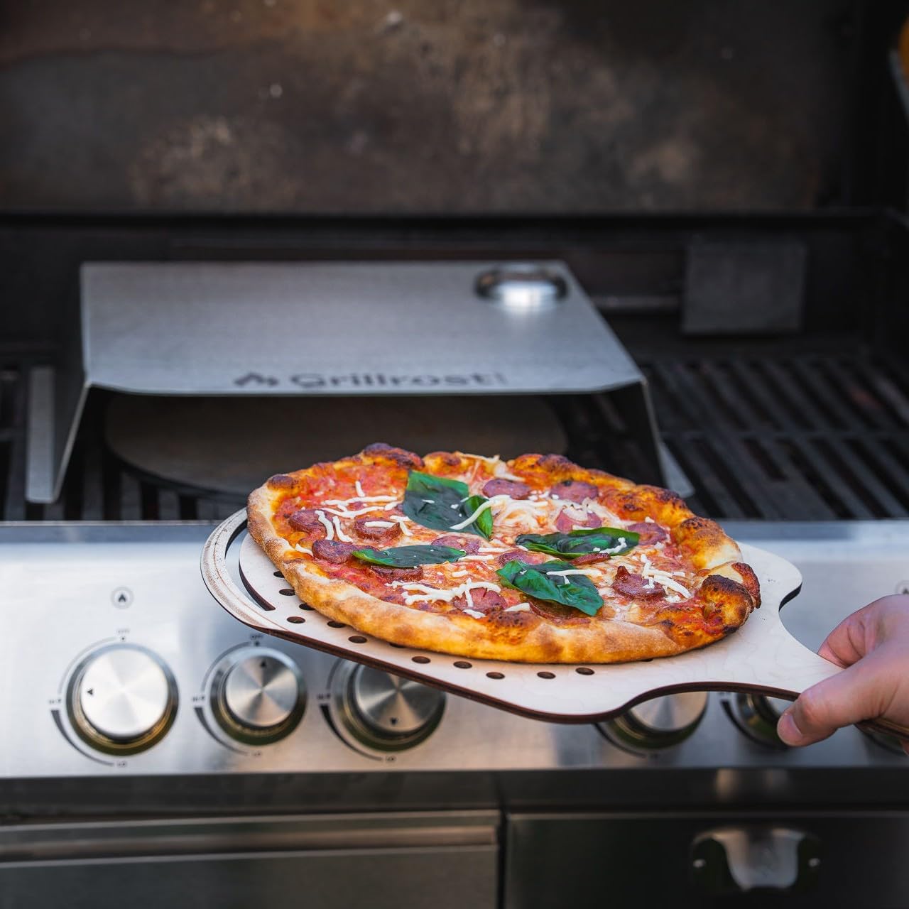 Grillrost.com Das Original Acier à Pizza de Base - extrêmement Massif avec Bande enfichable