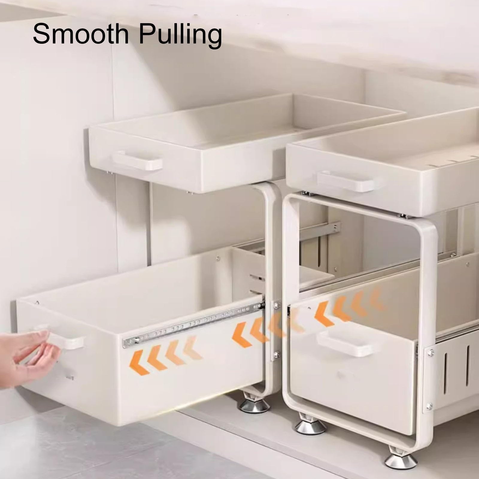 Cestello da Cucina Scorrevole a 2 Livelli, Organizzatore Sottolavello Cucina, Ripiano Salvaspazio Cucina con Piedini Antiscivolo per Dispensa, Bagno, Casa