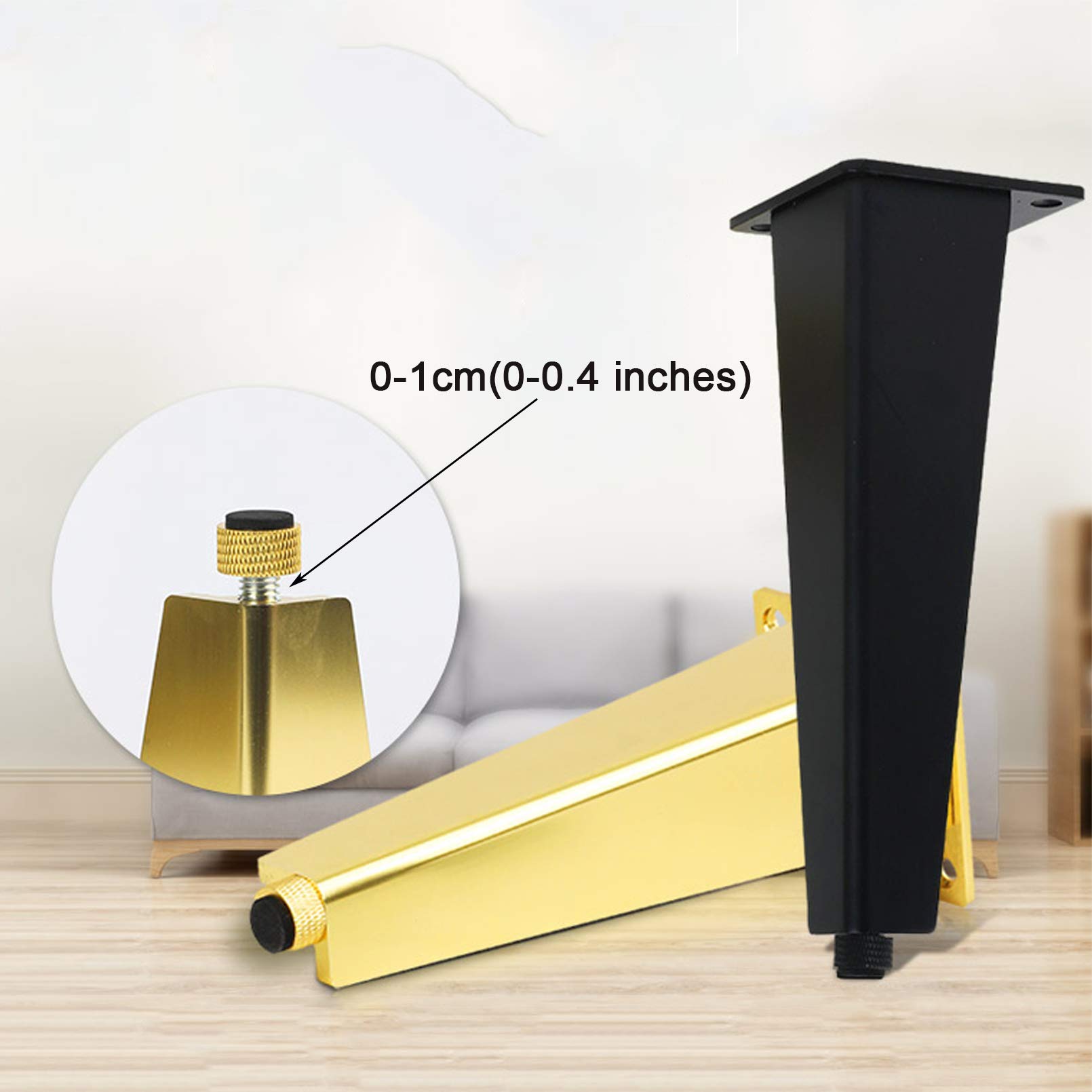 Gambe per mobili, Gambe Regolabili per mobili, Confezione da 4 Piedini per mobili, Gambe per tavoli Conici Regolabili per mobili, Piedini da Cucina, per TV, scrivania, di，Gold-10cm