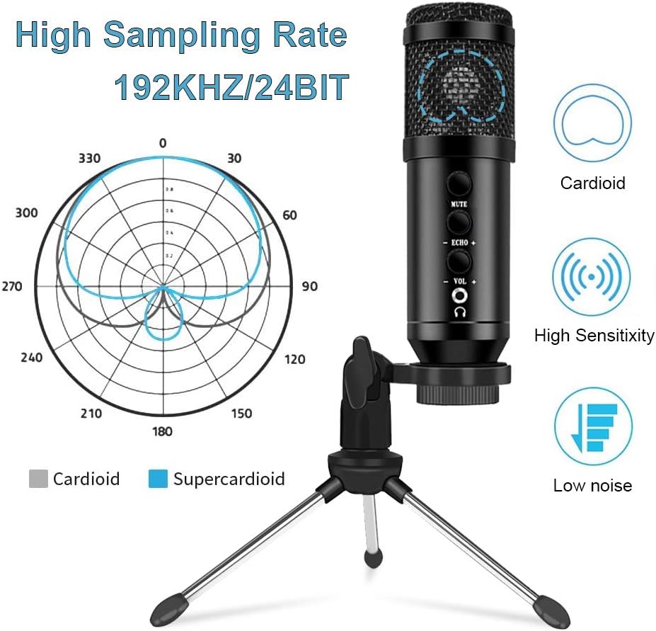 USB Microphone for Computer, Condenser Microphone Plug &Play Desktop Podcast Microphone for Gaming Recording Streaming Videos Chatting Skype YouTube, Compatible with Windows/Mac