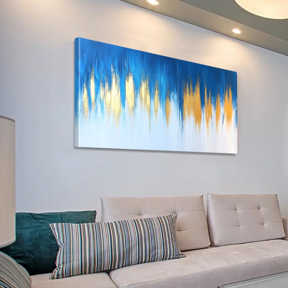 AEFOUU Abstract Canvas Art Print - Golden Blue Textured Background Wall Decor, Modern Color Contrast Artwork Home Wall Pictures(70x120cm/28x47in/Internal Frame)