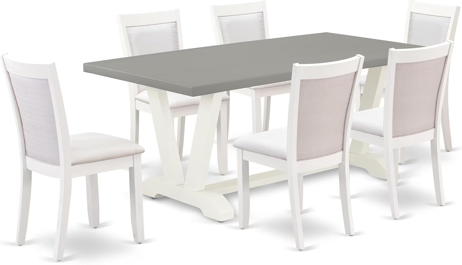 East West Furniture V097MZ001-7 7 Piece Kitchen Table Set Consist of a Rectangle Dining Table with V-Legs and 6 Cream Linen Fabric Parson Dining Room Chairs, 40x72 Inch, Multi-Color