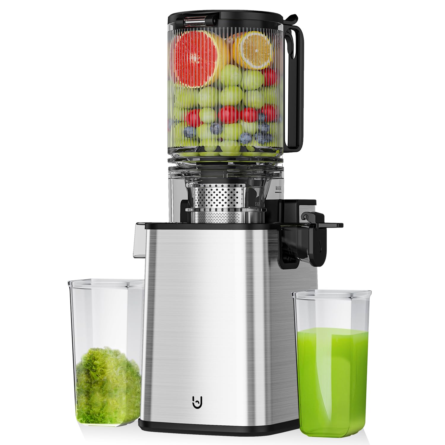 Masticating Juicer,5.3" Inch Feeding Chute Supports Whole Fruits and Vegetables, 350W Slow Cold Press Juicer,Self Feeding Effortless for Batch Juicing, High Juice Yield for Home