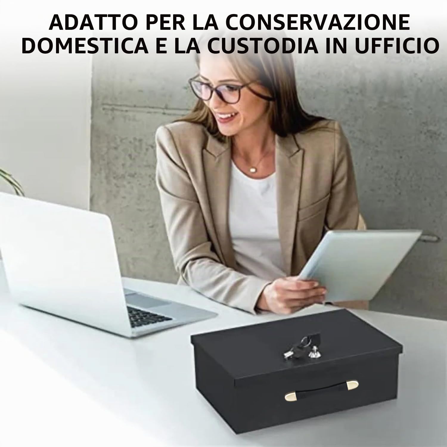 Cassaforte Per Documenti Portatile Sicurezza Ignifugo Con Chiave,Cassetta Di Sicurezza,Per La Casa Con Maniglia,Impermeabile,Per Conservare Contanti,e Documenti In Formato a4