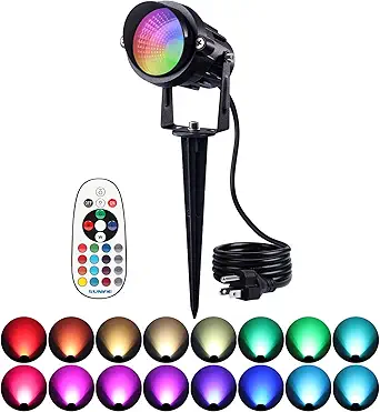 SUNVIE RGBW Halloween Outdoor Spotlight 12W LED Landscape Spotlights 120V Color Changing Spotlight Outdoor Remote Control Waterproof LED Spot Lights Landscape Lights for Yard Patio Garden Lawn, 1 Pack
