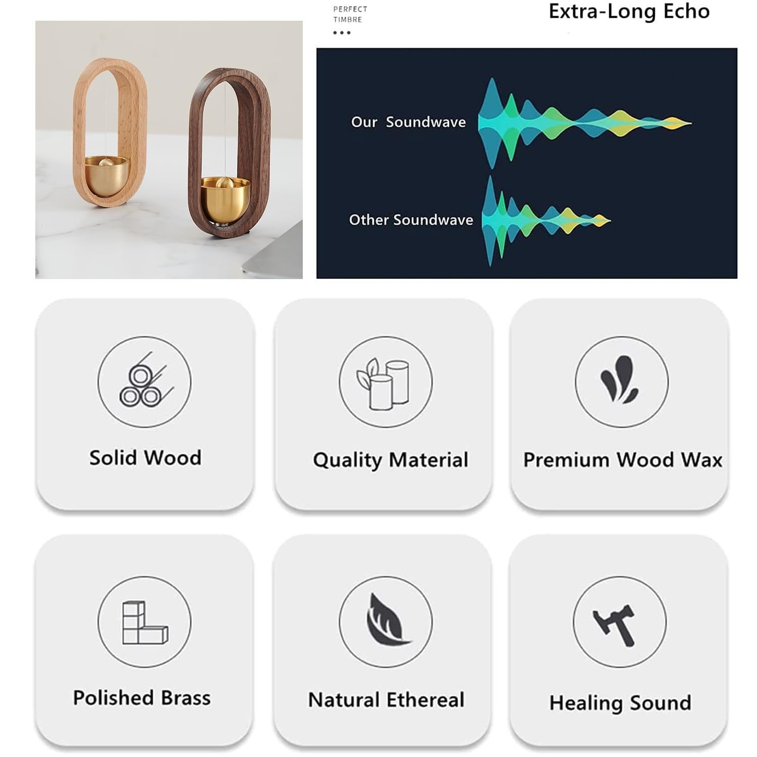 HASTHIP® Walnut Wooden Door Bell Brass Bell Dopamine Door Bell For Home - View #2