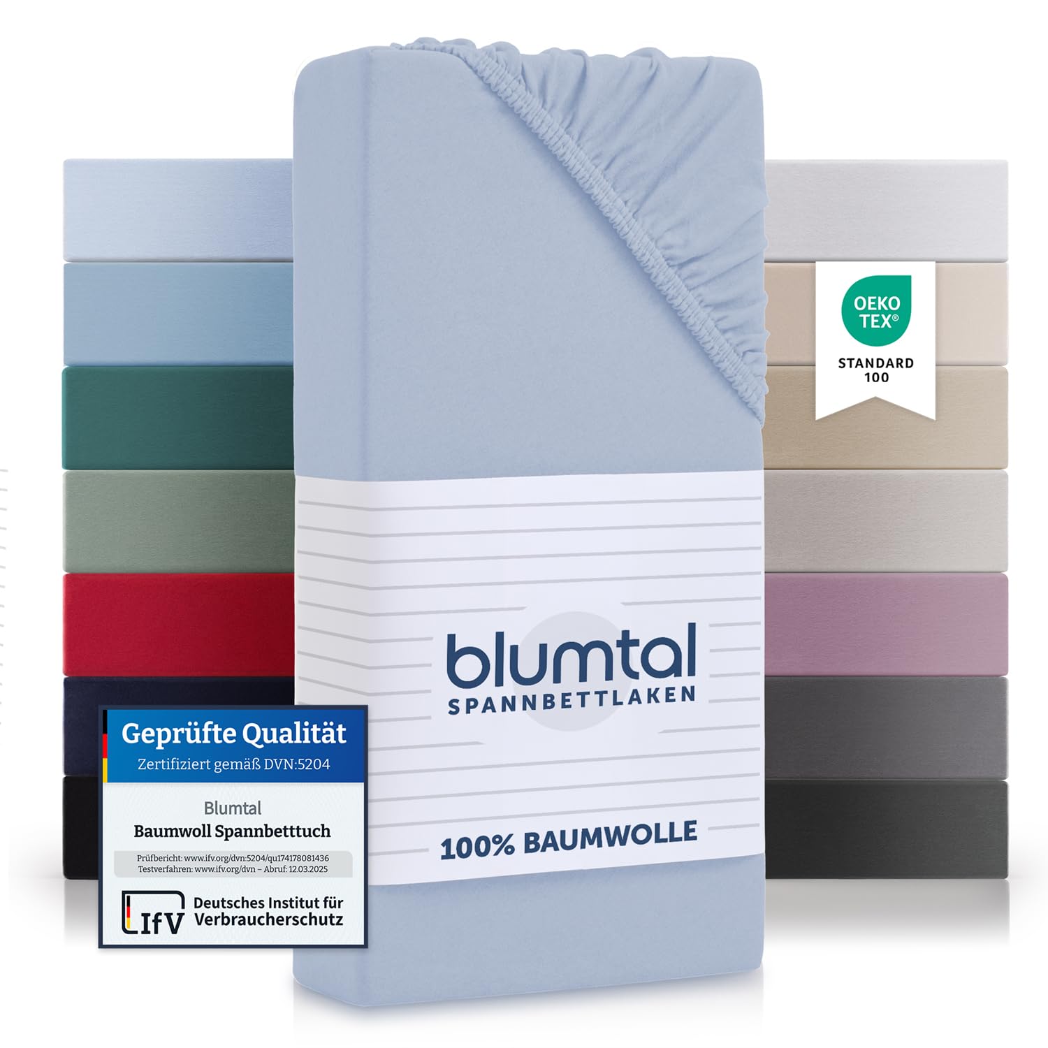Blumtal® Basics Spannbettlaken 200x200cm Jersey - Bettlaken 200x200 Baumwolle - Oeko-TEX zertifiziertes Spannbetttuch 200x200cm - Matratzenbezug 200x200cm - Leintuch - Bettbezug - Hellblau