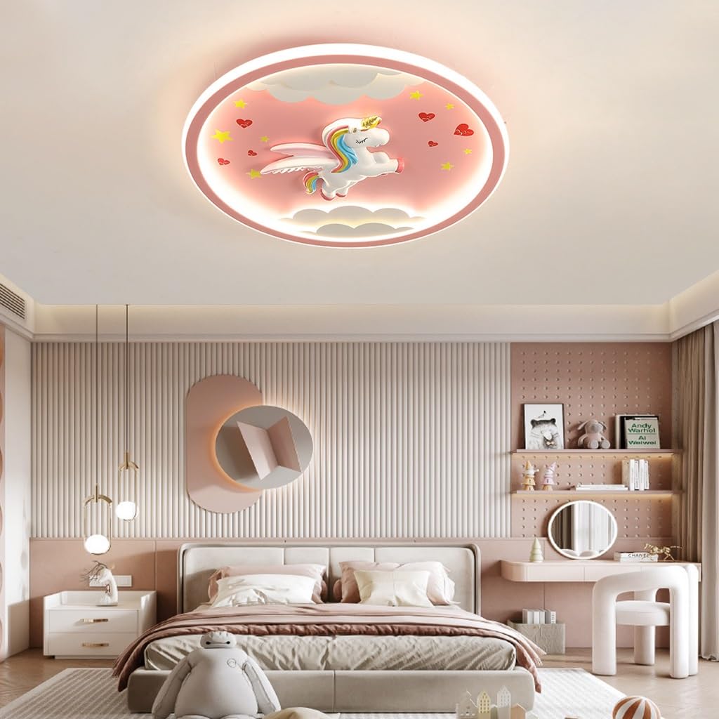 Deckenleuchte LED Innen Rosa Deckenlampe Moderne Dimmbare Einhornlampe 56W Deckenlicht Geeignet für Wohnzimmer Schlafzimmer Flur Kinderzimmer Runde Deckenbeleuchtung