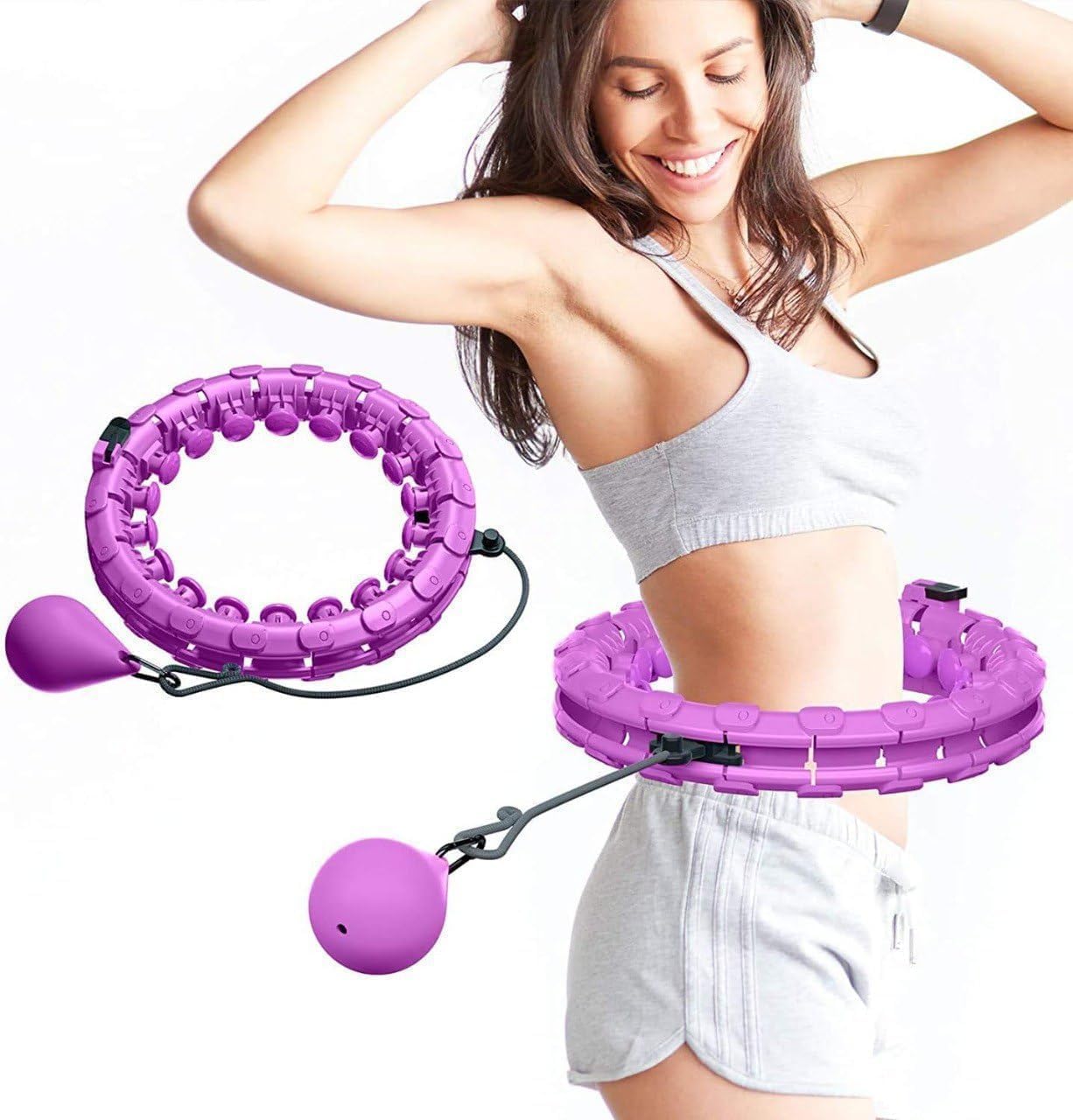 Weighted Hula Circle with 24 Links Infinity Fitness Hoop Plus Size Smart Exercise Equipment Suitable for Adults Women Exercise and Beginners Weight Loss (Multicolour_52 Inch)-image-20