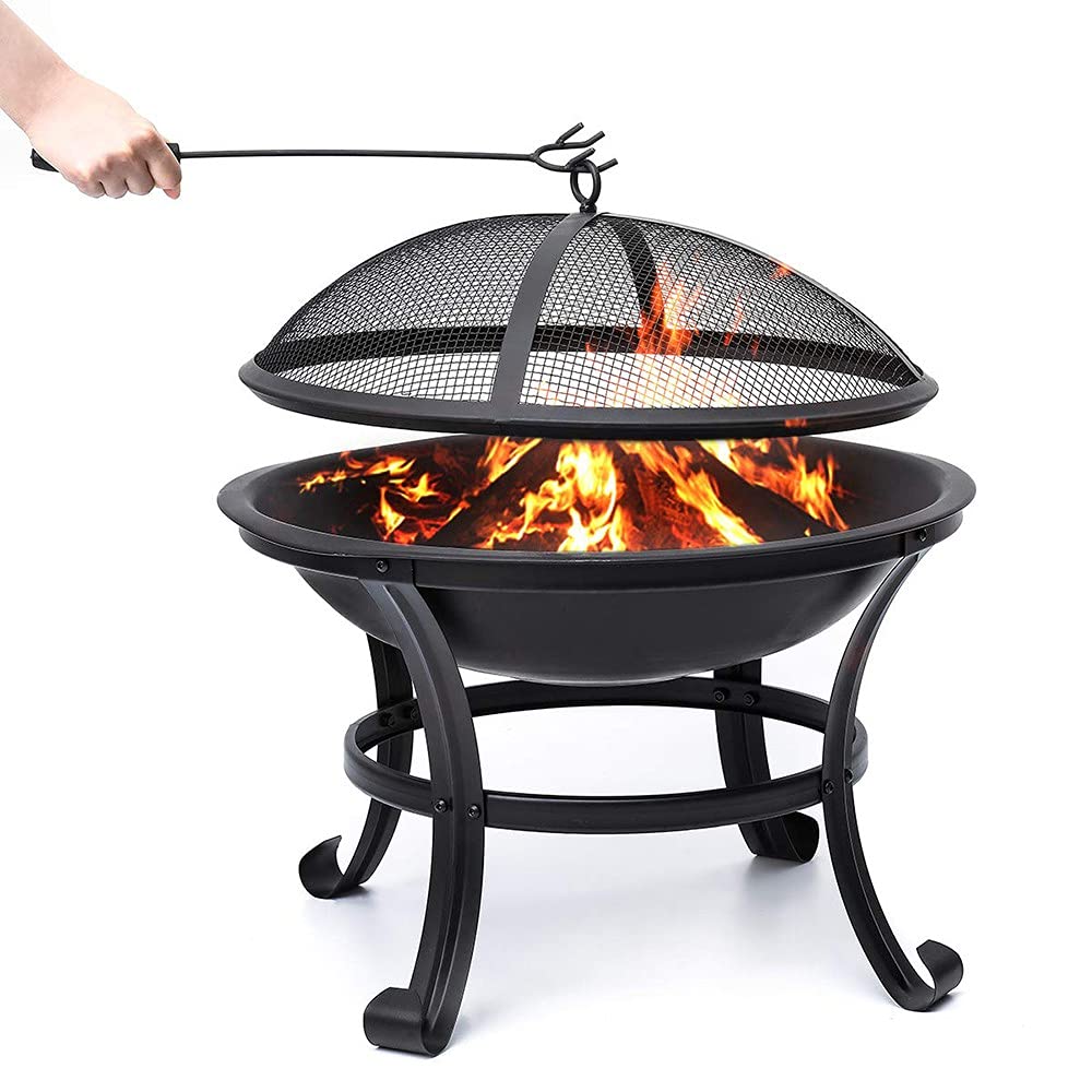 Brasero Al Aire Libre, Chimenea de Jardín Terraza Cuenco de Fuego, con Tapa Redonda Brasero de 22 Inch Adecuado para Calentador de Jardín/Barbacoa