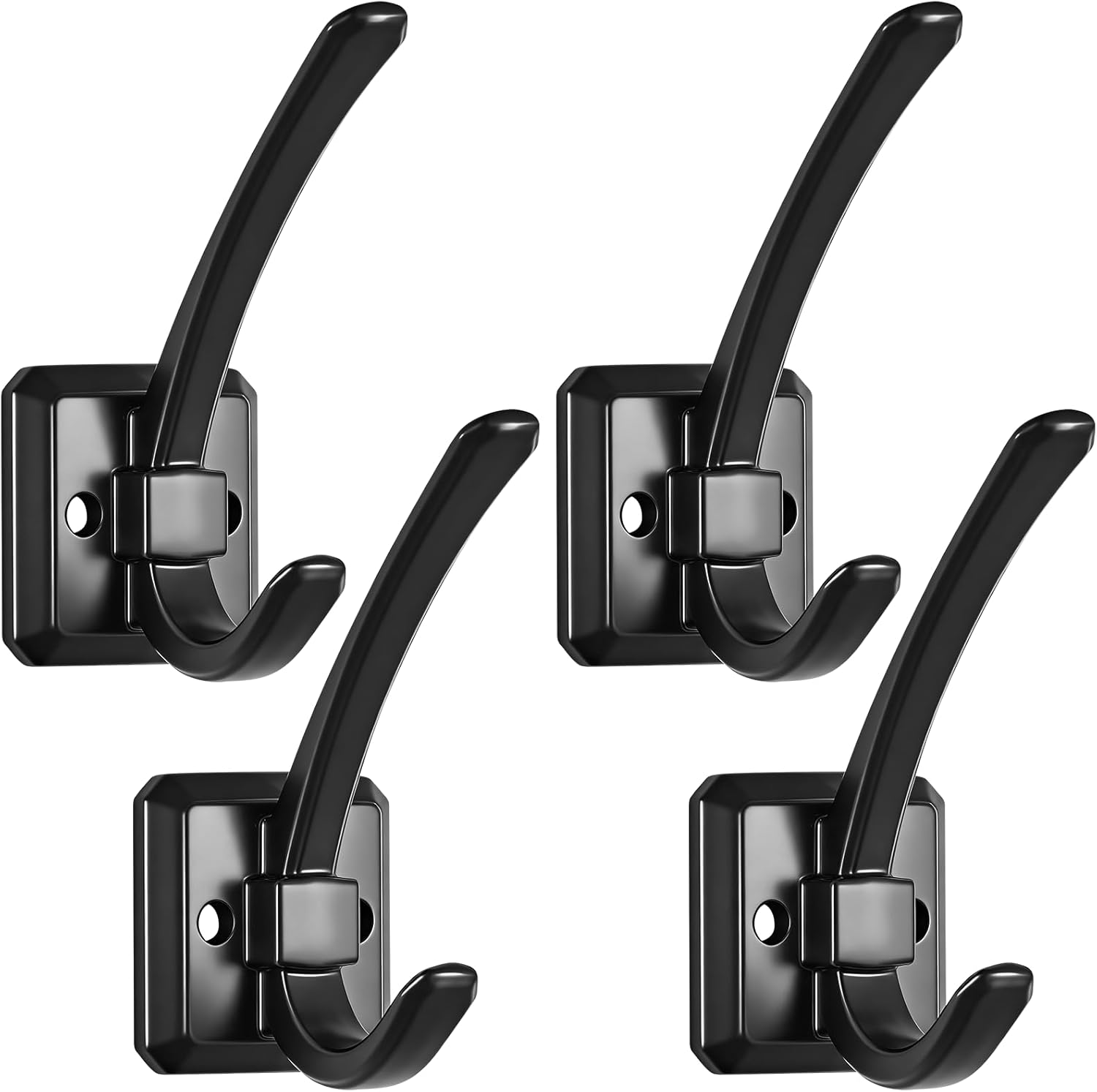 Black Towel Hook 4 Pack Coat Robe Hook Heavy Duty Metal Double Bathrobe Hook，Black Towel Hooks for Bathrooms Kitchen Closet Garage (689black, 2)"