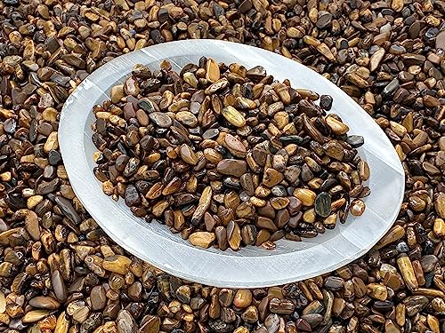 Image of 2 oz Lot Natural Semi Gold Tiger Eye Tumbled Gemstone Chips, Gold Tiger Eye Crushed Mini Crystals, Undrilled Tiger Eye Chips (Gold Tiger Eye)