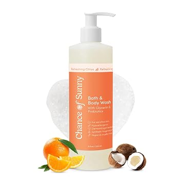 Refreshing Citrus Bath & Body Wash, 8 oz Hypoallergenic, Vegan with Glycerin & Prebiotics Gentle, pH-Balanced Cleanser for Dry & Delicate Skin 8 oz