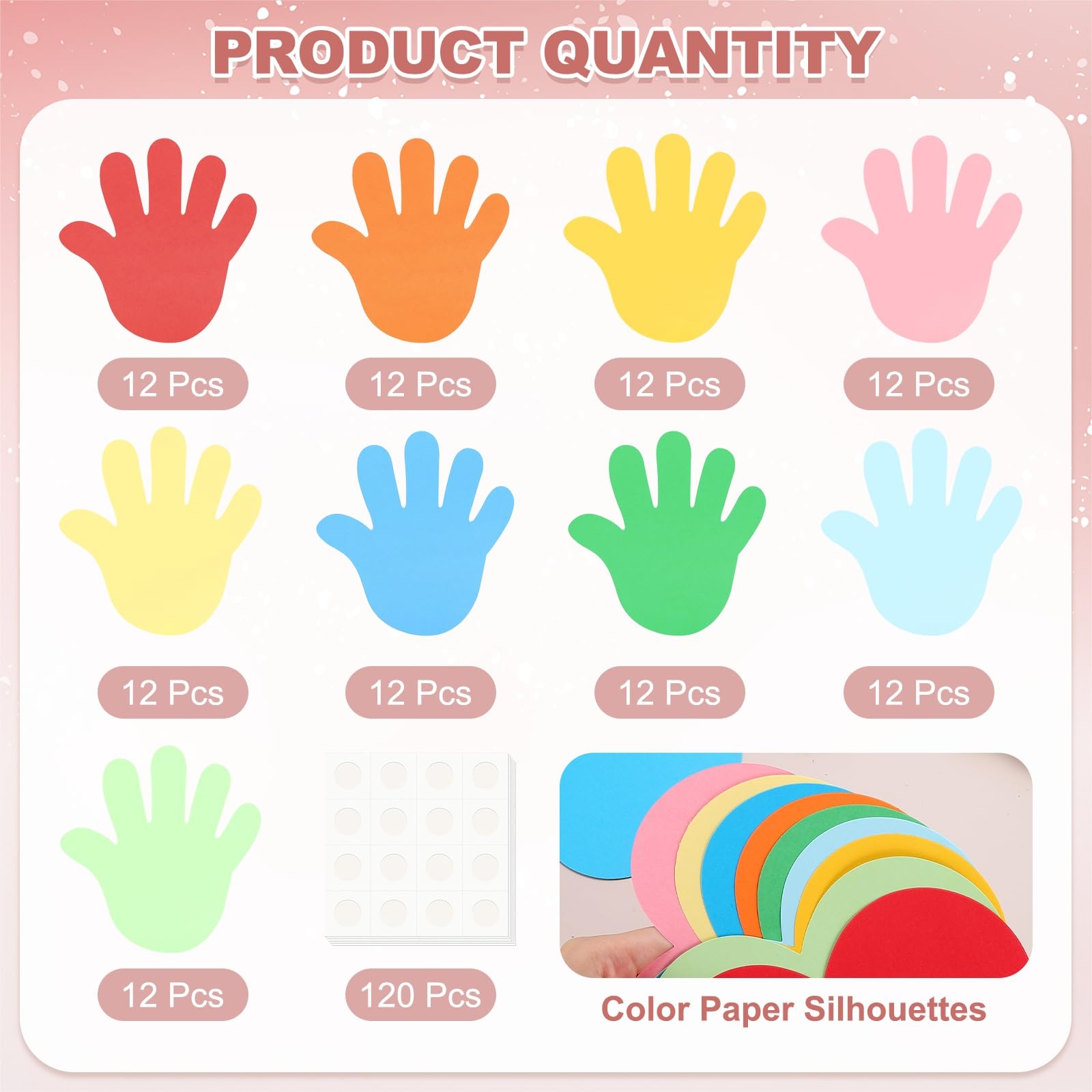 QUARKZMAN 108 Stück Bunte Hand-Ausschnitte Papier Frühlings-Pinnwand-Dekoration Handförmige Die-Cut Papier-Ausschnitte Mit Klebepunkt Für DIY Basteln Klassenzimmer
