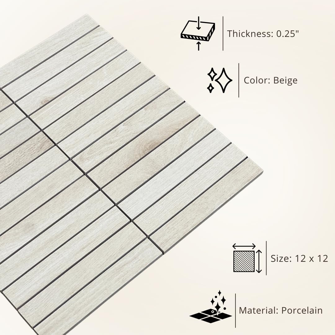 Tenedos HTC206 Almond Grove Porcelain Mosaic Tile - Beige Wood