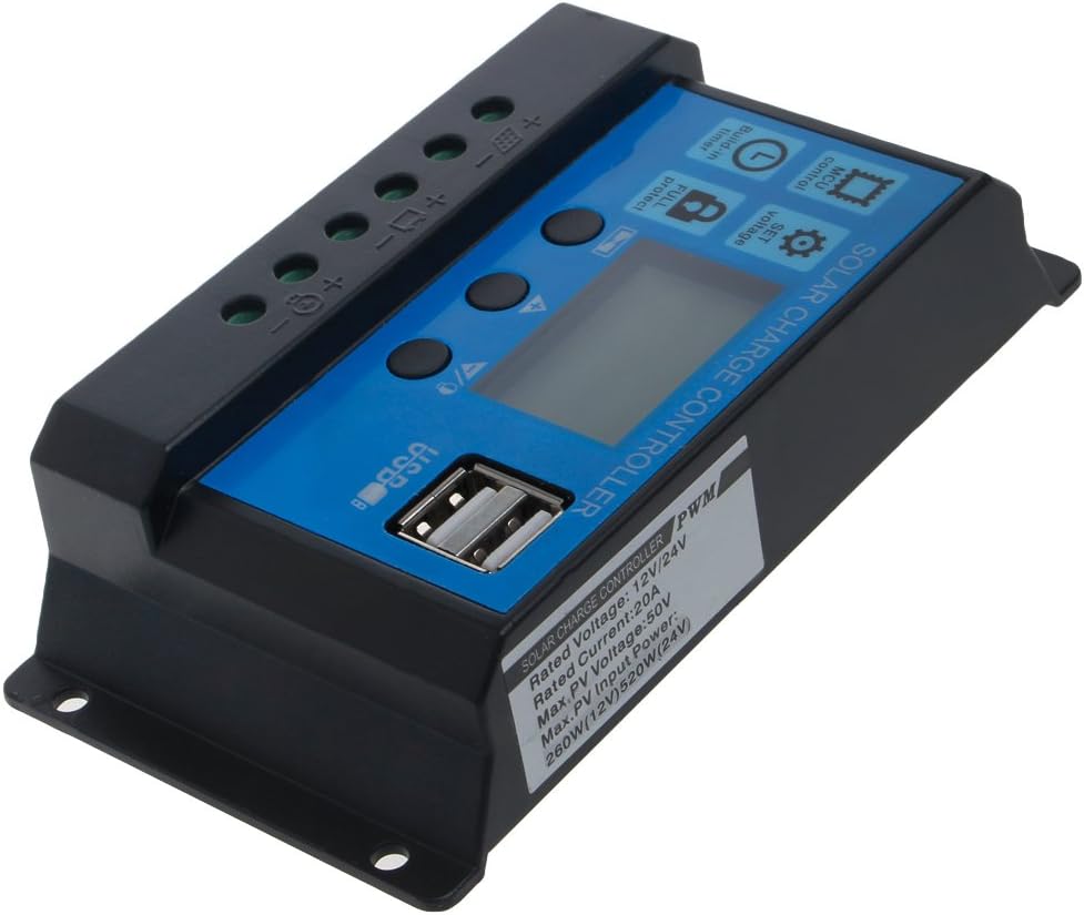 CATSREPWM 10/20/30A Dual USB Solar Panel Battery Regulator Charge Controller 12/24V LCD Solar panels Battery Charge Controller 20A