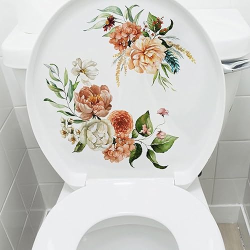 Miniatura 5 de Adhesivo autoadhesivo impermeable para tapa de asiento de inodoro, calcomanías florales para decoración de baño del hogar, tapa de inodoro y