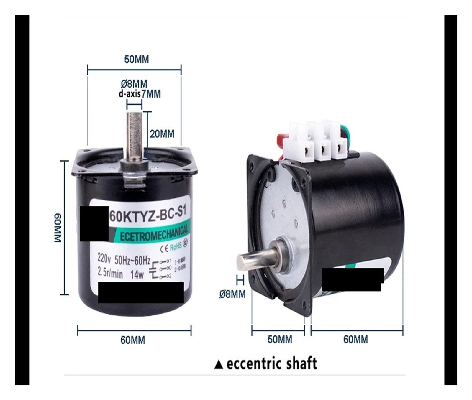 Motore sincrono AC sincrono 60KTYZ Motore con albero di uscita eccentrico 220V 14W Motore a magnete permanente con ingranaggio avanti e indietro(220V15rpm)