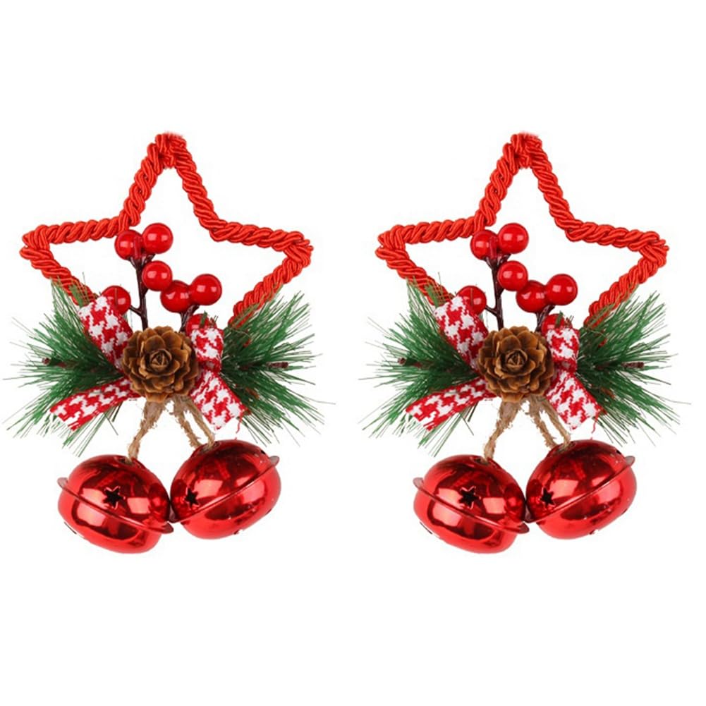 CTRLZS Christmas Festival Five-Pointed Star Metal Bell Accessory Pendant DIY Christmas Tree Pendant Bow Bell Red