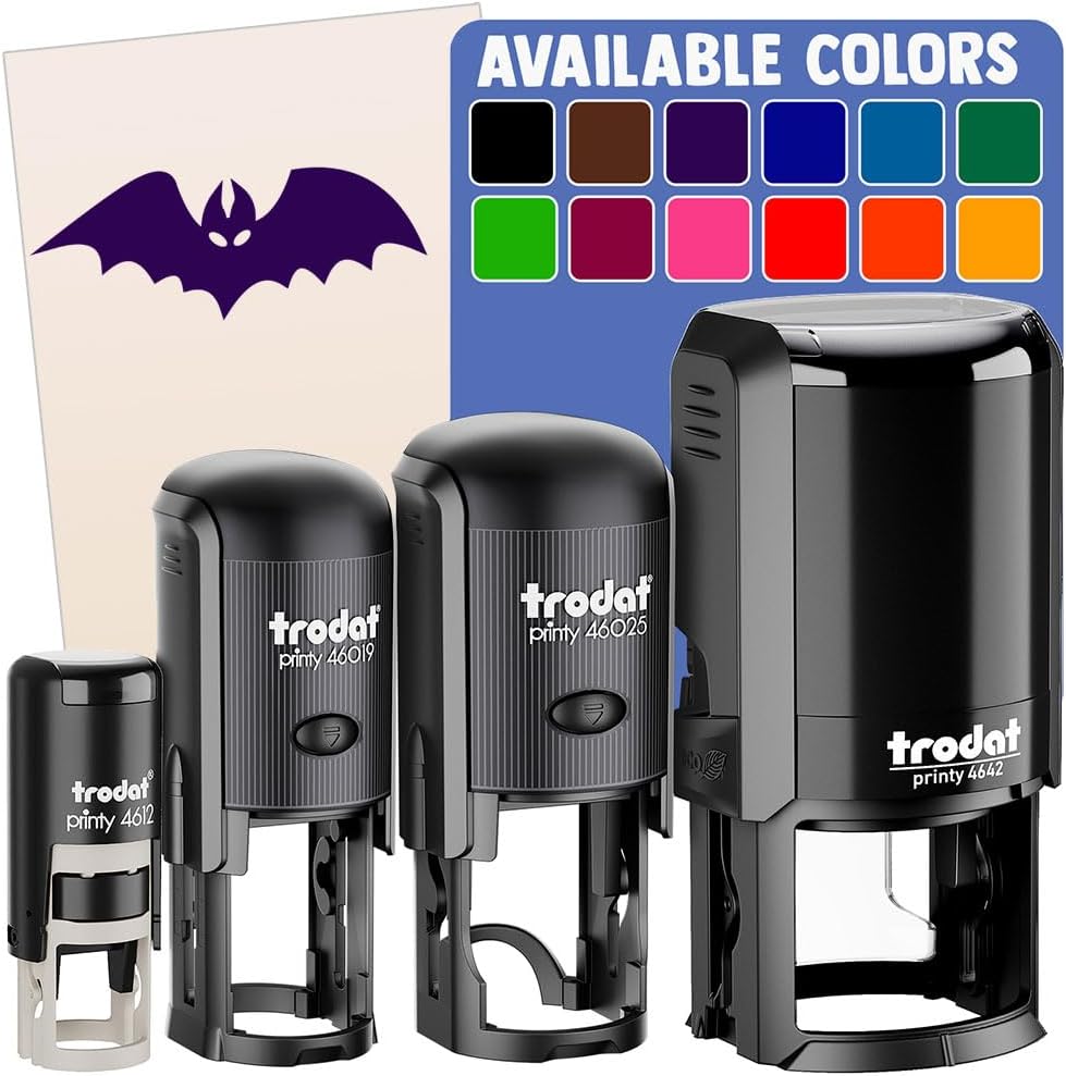 Bat Halloween Self-Inking Rubber Stamp Ink Stamper for Stamping Crafting Planners - 1-1/2 Inch Large - Blue Ink